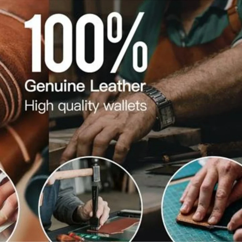 Mens Black Nappa Genuine Leather Wallet Trifold Large Capacity Gift for Men Him